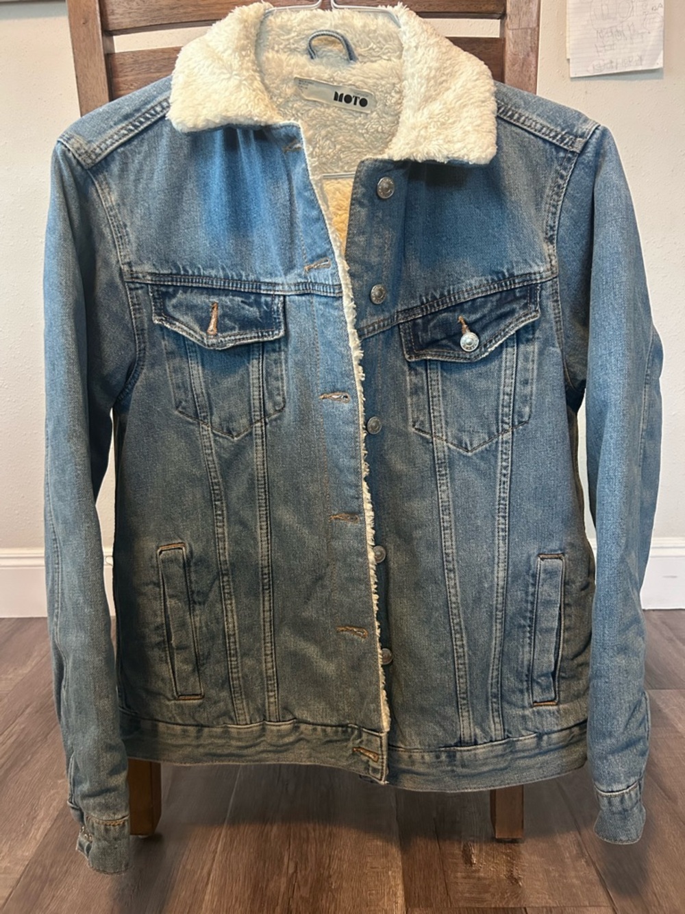 Topshop Light Blue Denim Sherpa Jacket